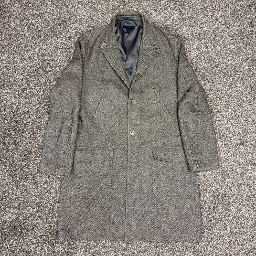 Material London Grey Herringbone Long Coat, Size L